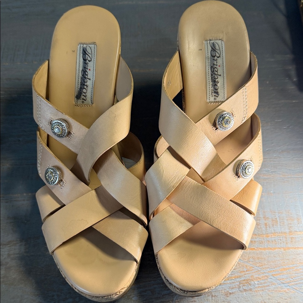 Brighton Women's Beige Mules with Silver Accents